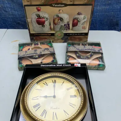 Canisters, Coasters & Clock