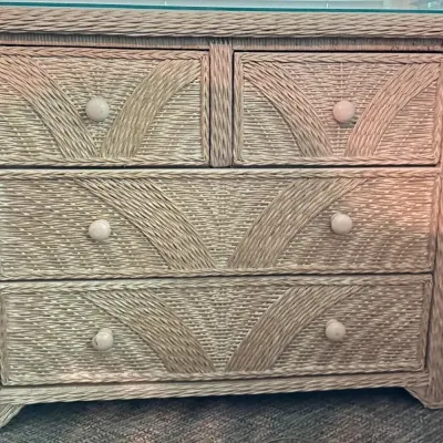 Wicker 5-Drawer Chest with Glass Top