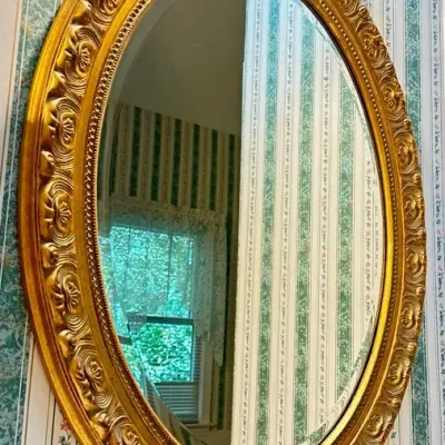 SET of 2 Vintage-Style Oval Gold Framed Wall Mirrors