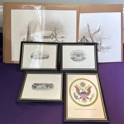 E. Howard Burger Country Prints (4) & Patriotic Wall Decor
