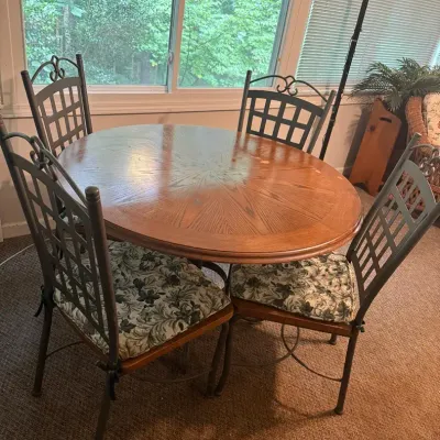 Table And 4 Chairs, Wood And Iron