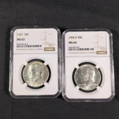 1967-P, 1968-D Silver Kennedy Half Dollars - MS63/64 By NGC