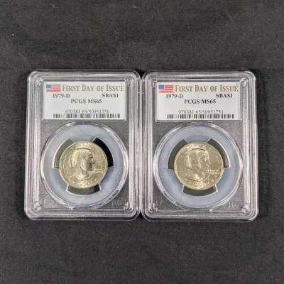 RARE (2) 1979-D Susan B. Anthony Dollars MS-65 PCGS - First Day Of Issue 