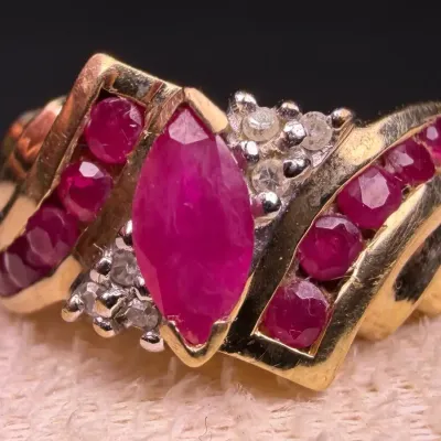 NAGL Certifird - 10k Yellow Gold Ruby & Diamond Ring