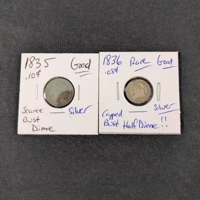 RARE 1835 & 1836 Bust Cupped Half Dune & Bust Dime