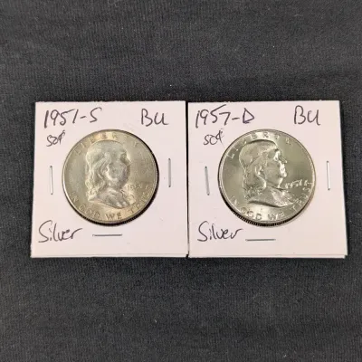 1951-S 1957-D Silver Franklin Half Dollars Both BU/Uncirculated 
