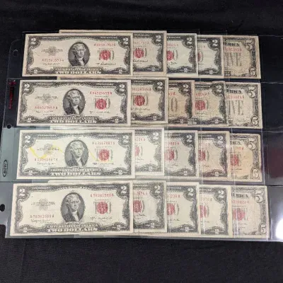 (16) 1928-1963 $2 Red Seal Notes & (4) 1928-63 $5 Red Seal Notes