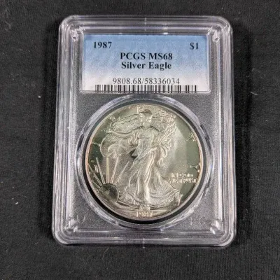 1987 $1 1oz Pure Silver Eagle MS-68 By PCGS