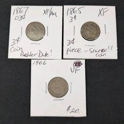 (3) Different Dates US 3¢ Coins - Better Grades!