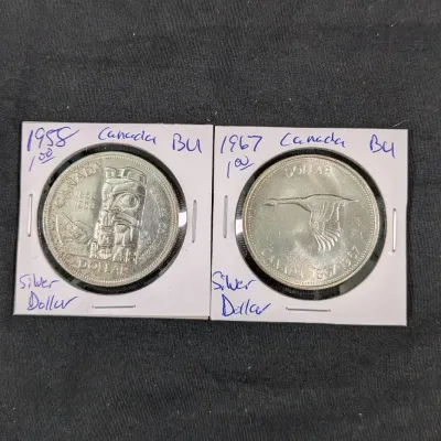 1958 & 1967 Canada Silver Dollars Both BU/Uncirculated 