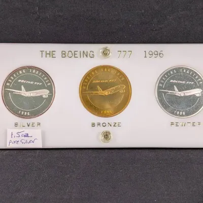 RARE 1996 Boeing 3 Medal Set - 1.5oz .999 Silver Medal, 1 Bronze, 1 Pewter