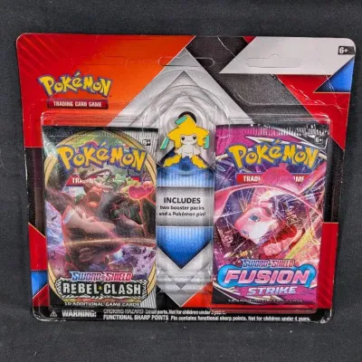 (2) Rare Factory Sealed Pokemon Booster Pack Set Sword & Shield Rebel Clash & Fusion Strike w/pin 