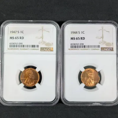 1994-S & 1947-S High Grade Lincoln Wheat Cents MS-65 Red By NGC