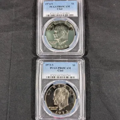 1973-S & 1974-S Proof $1 Eisenhower Dollars - PR-69CAM By PCGS