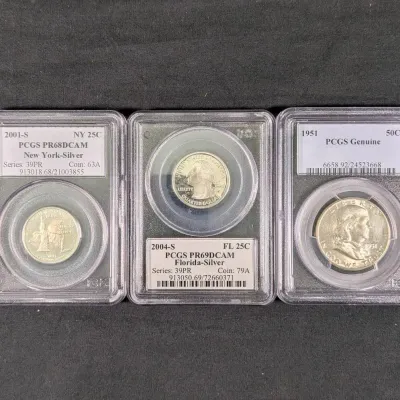 (2) Silver Statehood Quarters & 1951 Silver Franklin Half Dollar - All PCGS Graded