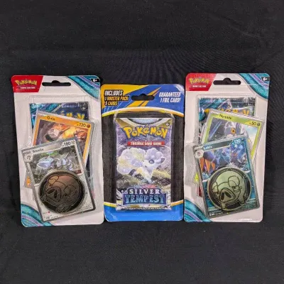 Sealed (2) Pokemon Twilight Masquerade Booster Packs w/Coins, (1) Silver Tempest Booster Pack