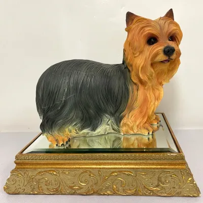 Yorkie Figurine and Mirrored Display
