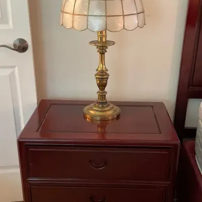 Wood Night Stand With Brass Lamp