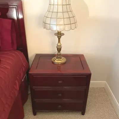 Wood Nightstand With Brass Lamp