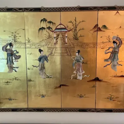 3-d Vintage Four-panel Asian Wall Art