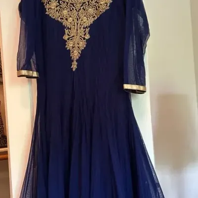 Vintage Women’s Anarkali Beaded Dress Blue & Gold