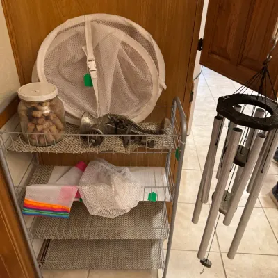 rolling cart and windchimes