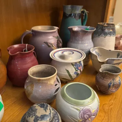 large collection of thrown pottery by local artist