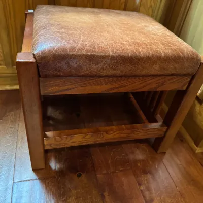 golden oak foot stool with leathre seat