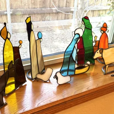 stained glass nativity scene
