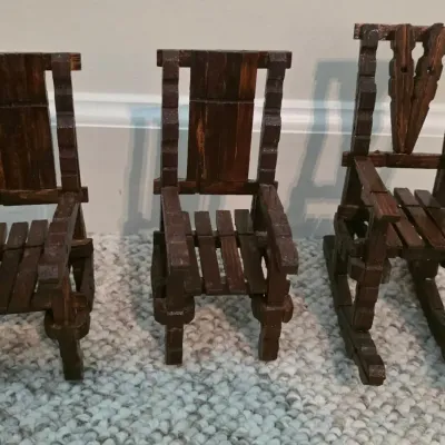 Vintage Art Folk Handmade Clothspin Chairs & Rocker