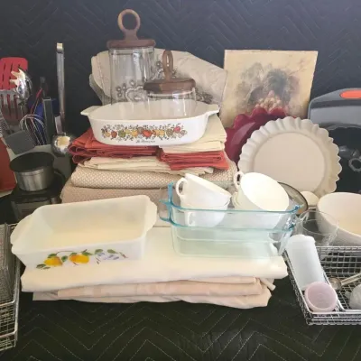 Kitchen Lot Including pyrex Loaf Pans And Wedgwood Bone China