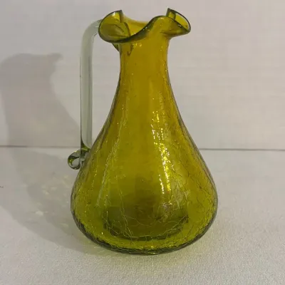 Green Handblown Crackle Glass Miniature Pitcher
