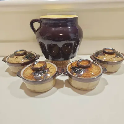 Bean Pot And Soup Crocks With Lids