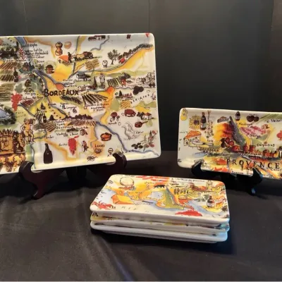 Williams Sonoma Marc Lacaze 2009 Bordeaux Wine Map Platter And Plates (5)