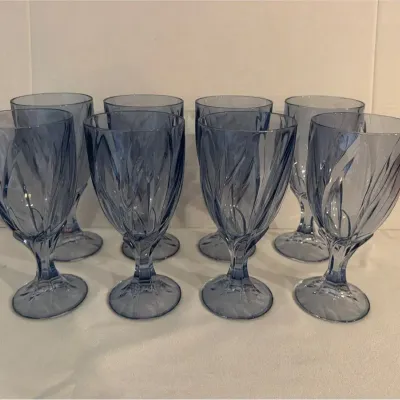 Set Of 8 Noritake "Breeze" Glassware All Purpose Goblets Blue