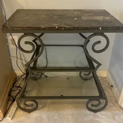 Marble Topped Wrought Iron Scroll Leg Accent Table