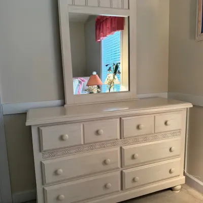 White Wooden Dresser with Mirror