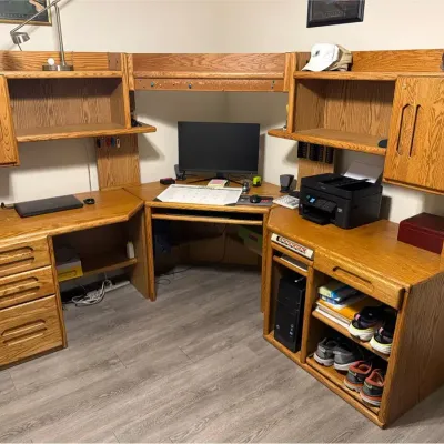 Large Wooden L-Shaped Computer Desk