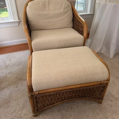 Bamboo & Wicker Lounge Chair With Ottoman