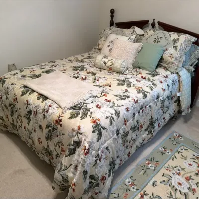 Wooden Headboard and Floral Bedding