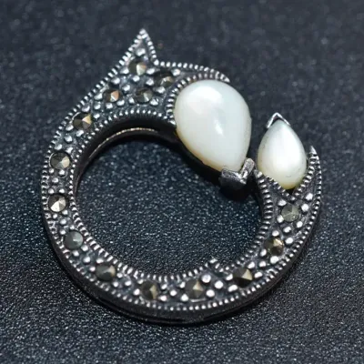 Pear Mother Of Pearl & Marcasite Sterling Silver Pendant 