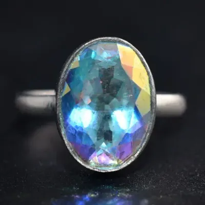 Oval Titanium Quartz Sterling Silver Ring