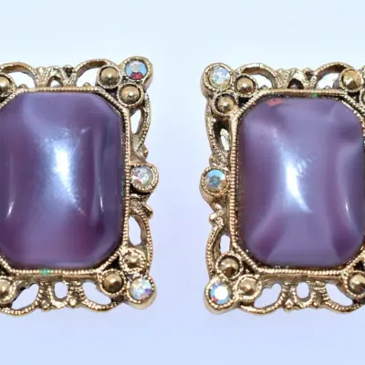 Purple Cabochon Ornate Earrings