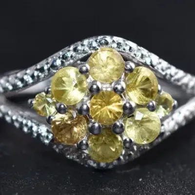 Round Yellow Sapphire Sterling Silver Cluster Ring