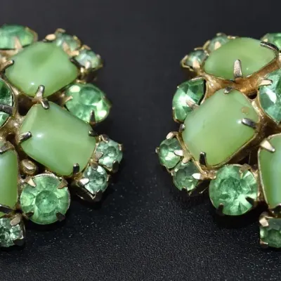 Vintage Green Cluster Statement Earrings 