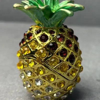 Studded Gold-Tone Pineapple Trinket Box