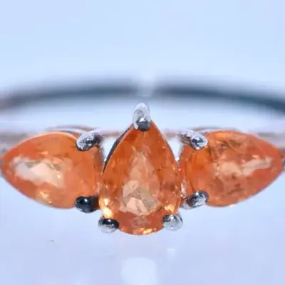 Tri Pear Orange Citrine Sterling Silver Ring