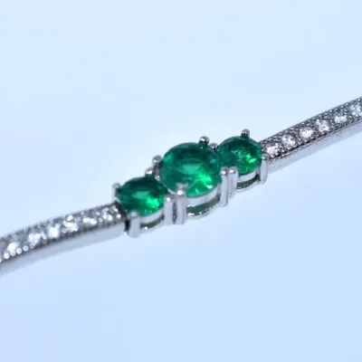Round Green Stone Sterling Silver Bracelet