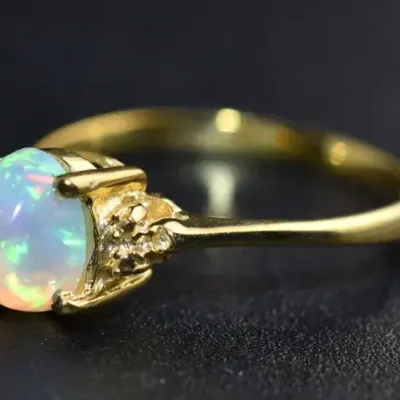 Oval Fire Opal Cabochon Sterling Silver Gold Vermeil Ring