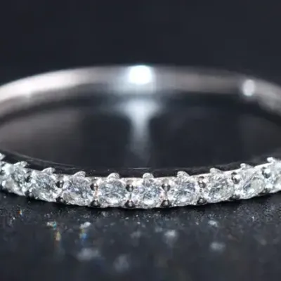 Round Moissanite or Diamond Sterling Silver Line Ring